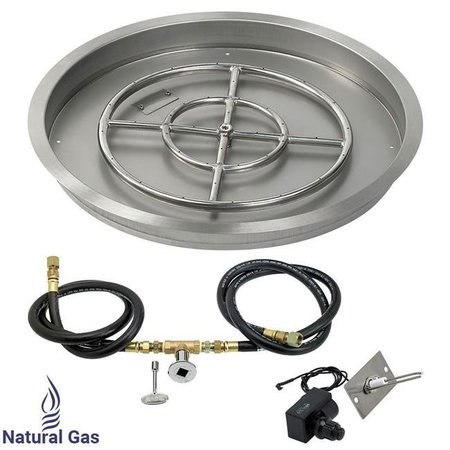 AMERICAN FIREGLASS American Fireglass SS-RSPKIT-N-25 25 in. Round Stainless Steel Drop-In Fire Pit Pan with Spark Ignition Kit - Natural Gas SS-RSPKIT-N-25